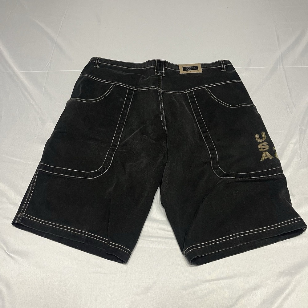 Y2K Impaq Collection Jean Shorts Mens Size 36 Black Denim Baggy Wide Leg Hip Hop